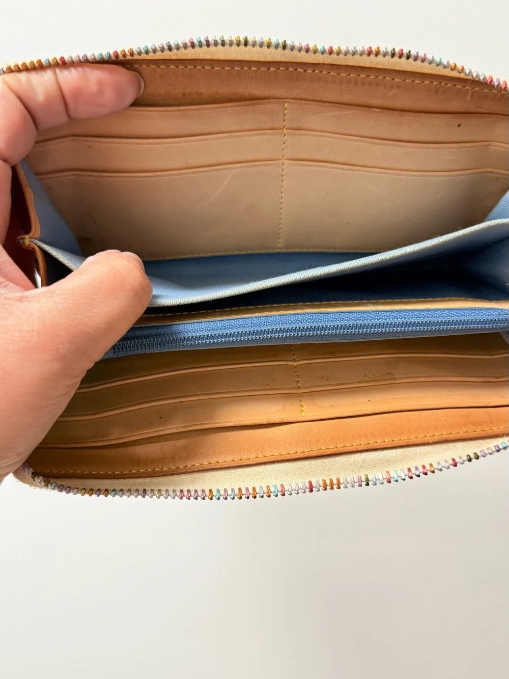 Dooney & Bourke Beige Zip-Around Wallet with Multicolor DB Print
